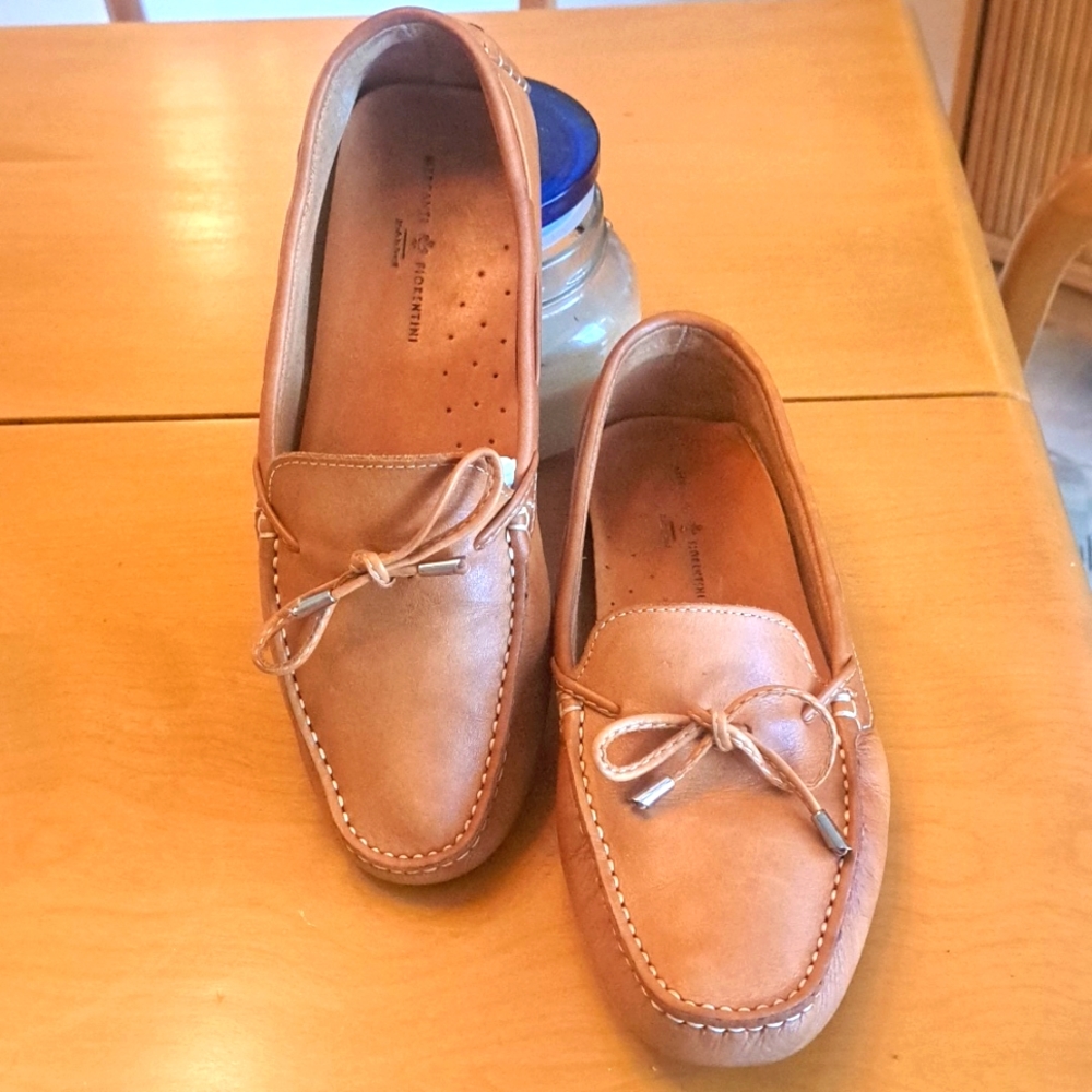 🐎MERCANTI Florentini Cognac Leather Almond Toe Slip On Driving Loafer/Moccasin